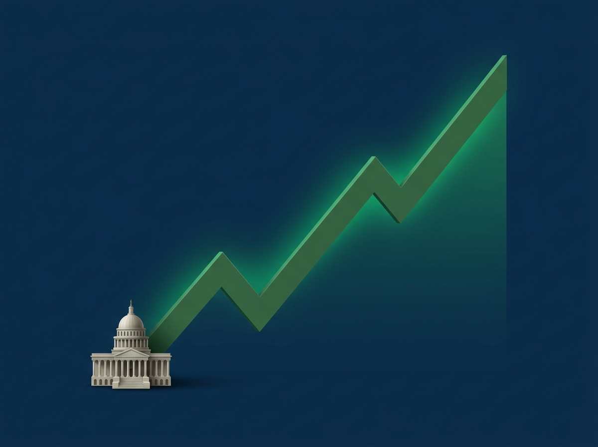 Gráfico ascendente com um prédio de governo na base