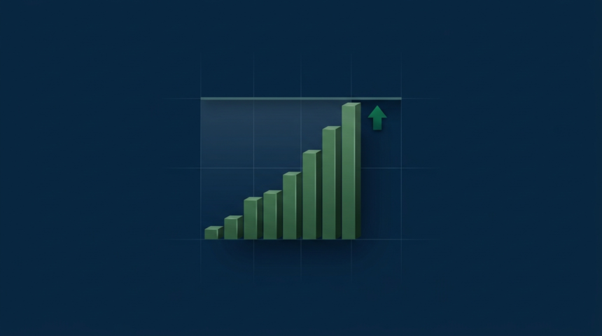 Gráfico de barras verde ascendente aproximando-se de um limite