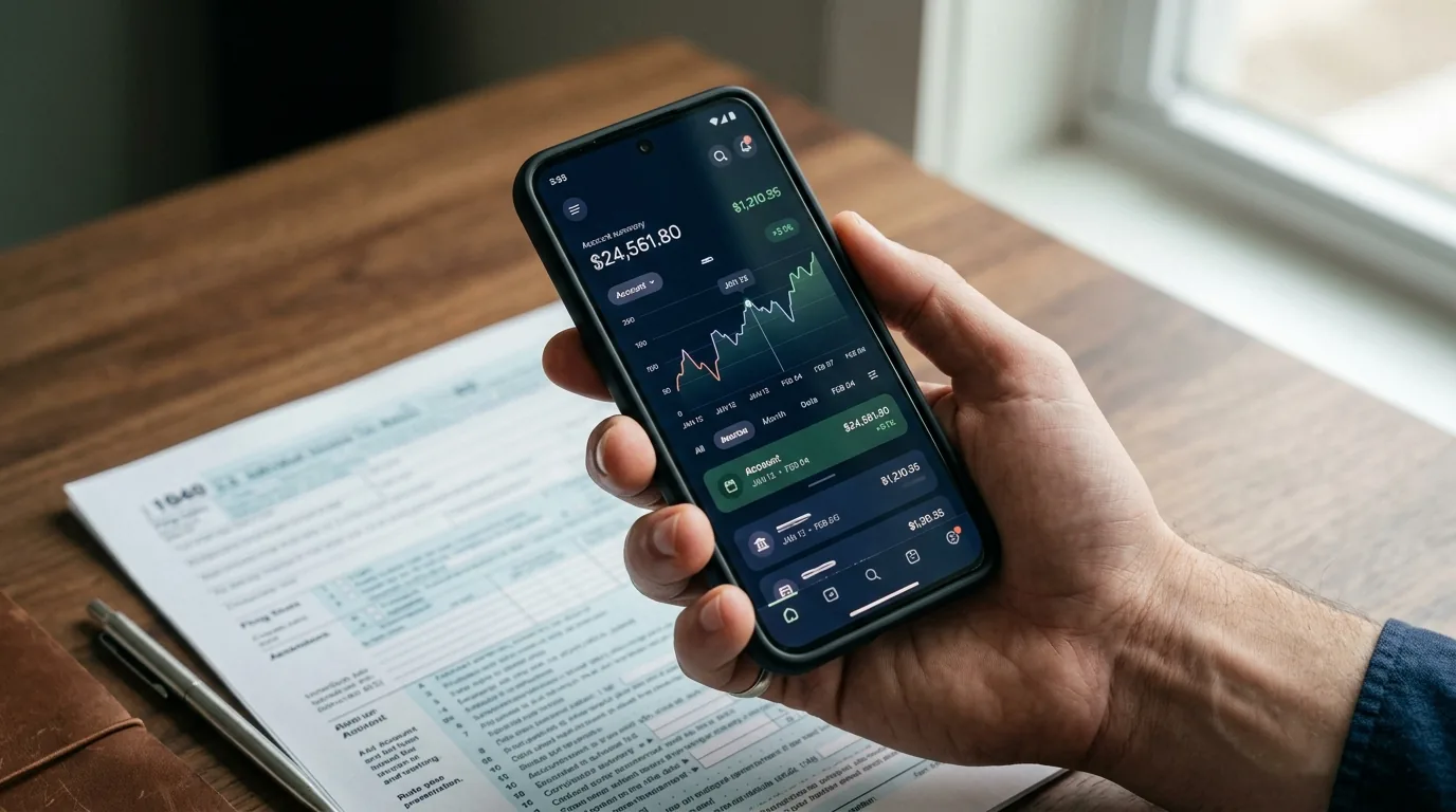 Smartphone exibindo confirmação de depósito em verde ao lado de pequenas moedas
