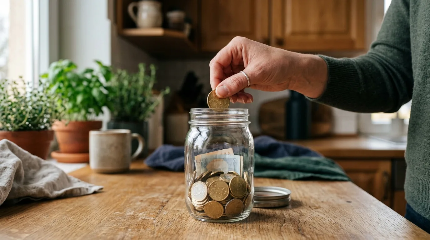 Moedas sob uma redoma de vidro com um relógio ao lado