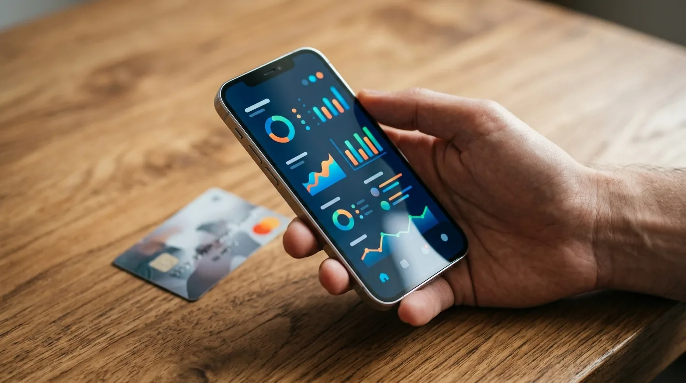 Celular mostrando painel de pontos com cartao de credito ao lado, transferencia para milhas