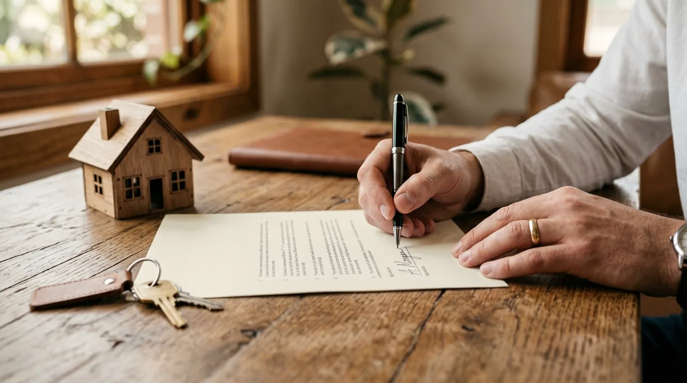 Pessoa assinando o contrato de compra do imovel com o FGTS