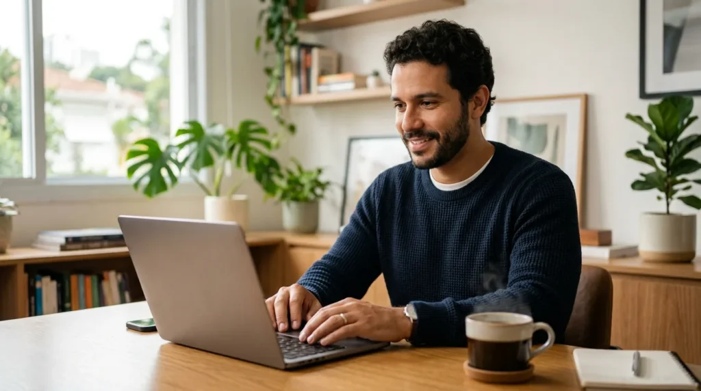 Investidor revisando a carteira no laptop para calcular quanto rende 1 milhao