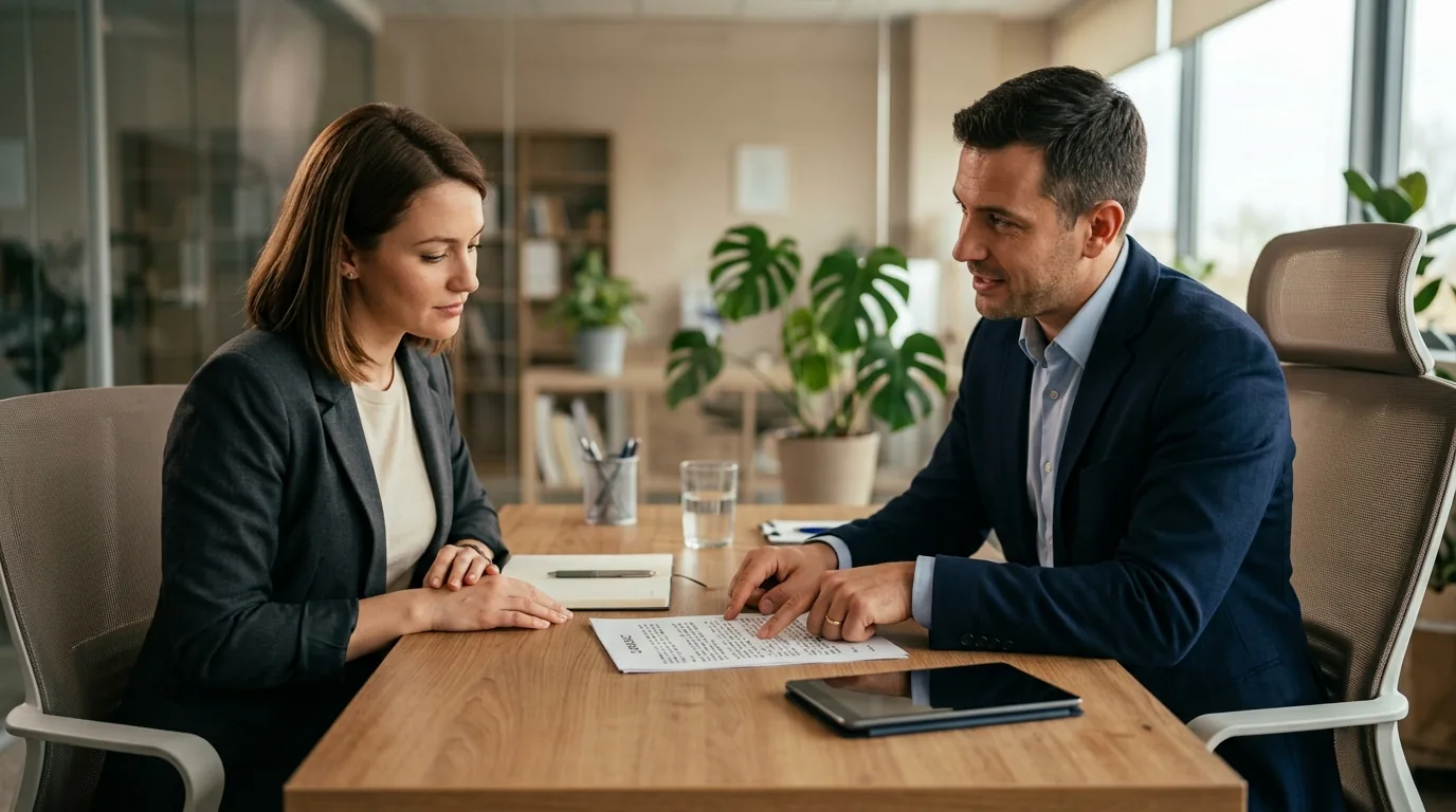 Consultor explicando o contrato e o seguro prestamista a um cliente